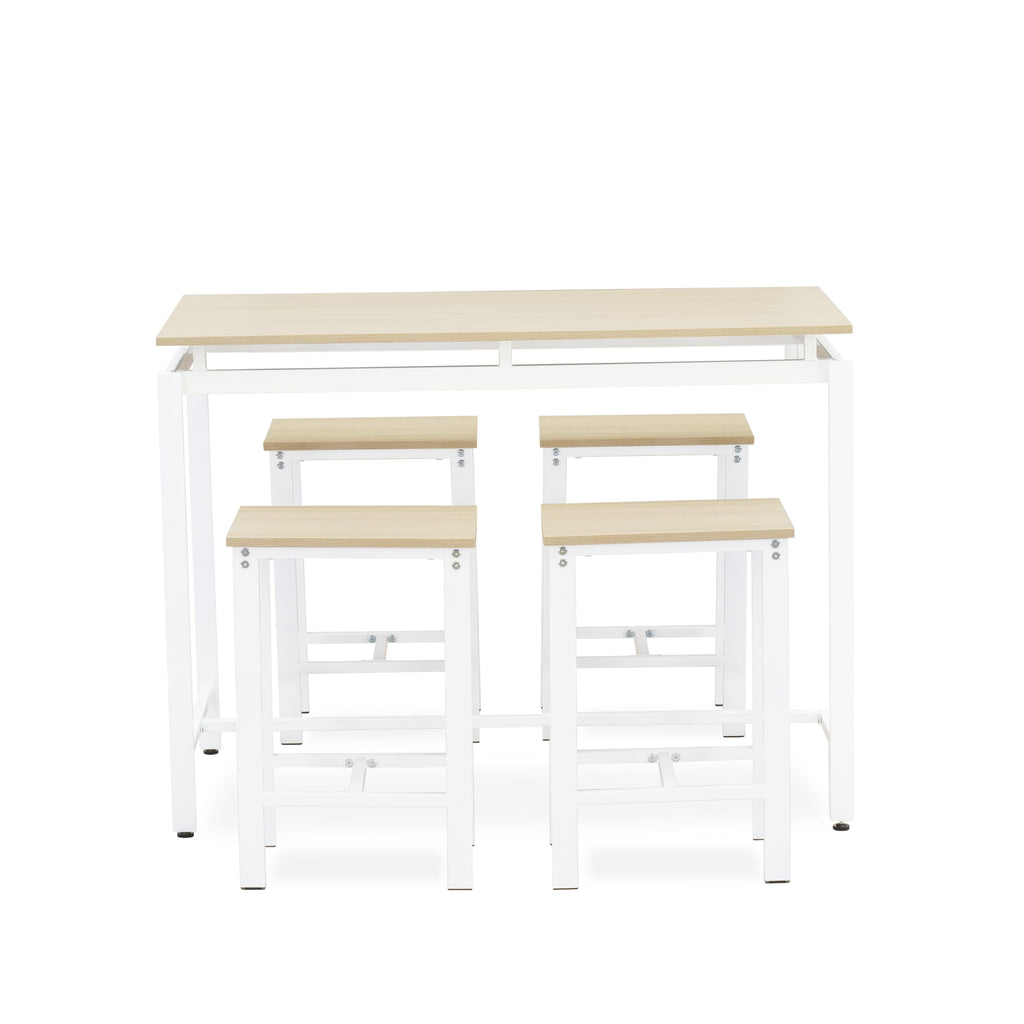 East West Furniture NODSW02 5 Piece Counter Height Dining Table Set Includes a Rectangle Wooden Table and 4 Backless Counter Stools, 24x47 Inch, White