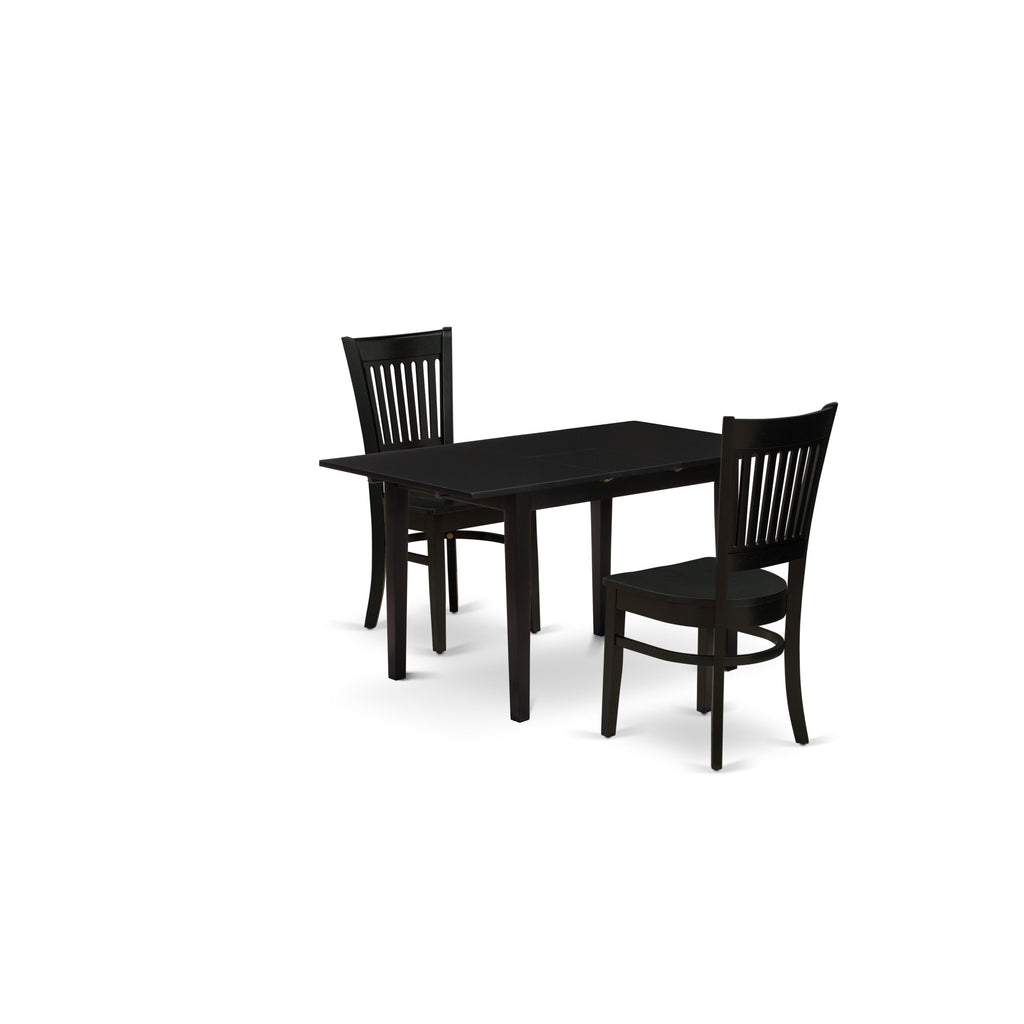 East West Furniture NOVA3-BLK-W 3 Piece Kitchen Table Set for Small Spaces Contains a Rectangle Dining Room Table with Butterfly Leaf and 2 Dining Chairs, 32x54 Inch, Black