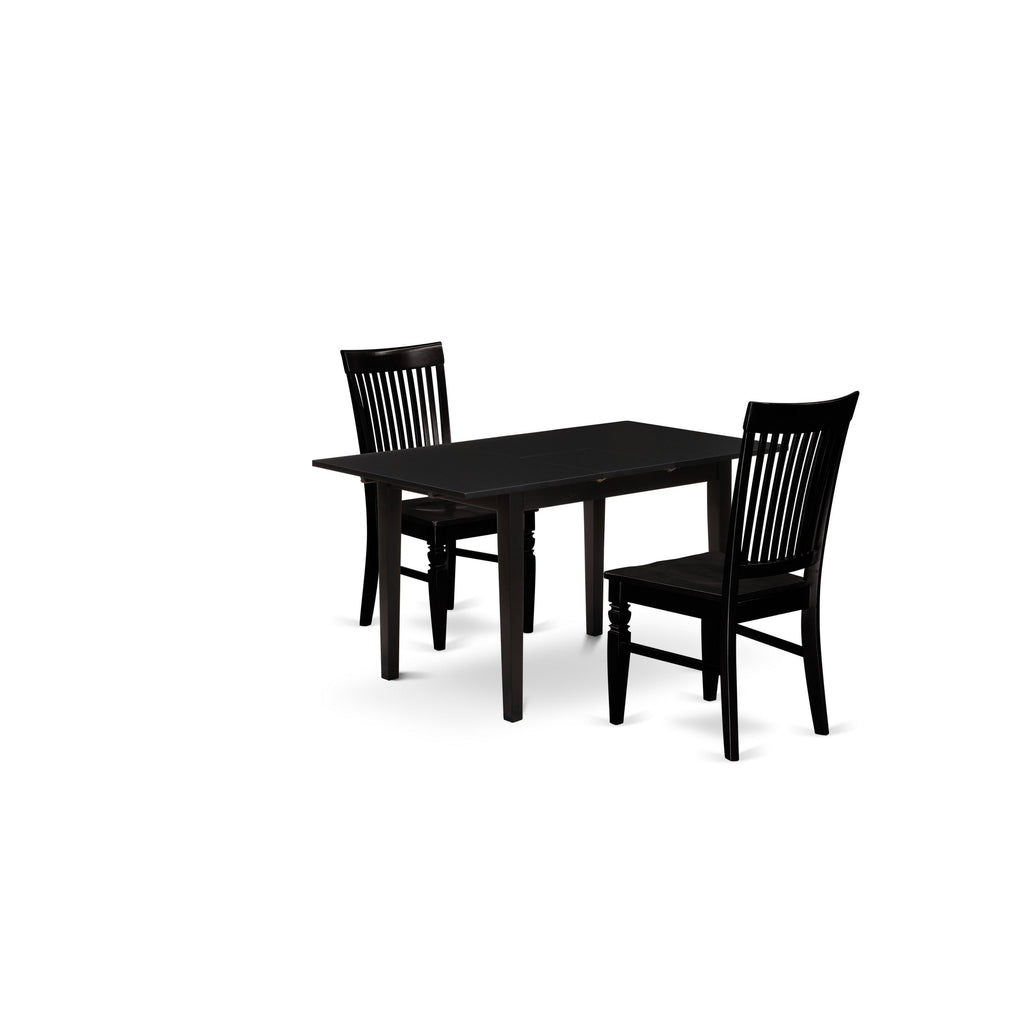 East West Furniture NOWE3-BLK-W 3 Piece Dining Room Table Set  Contains a Rectangle Kitchen Table with Butterfly Leaf and 2 Dining Chairs, 32x54 Inch, Black