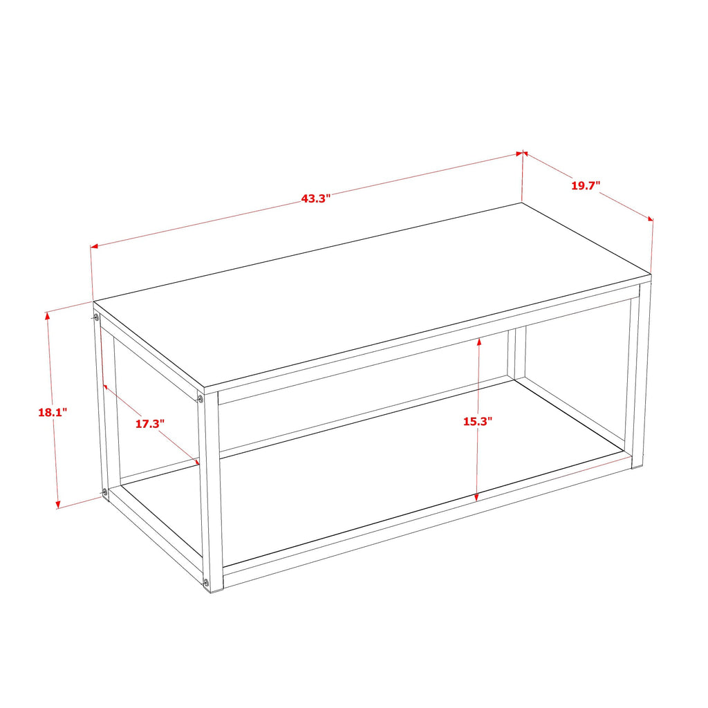 East West Furniture NWCTB01 Norwich Coffee Table - Rectangle Mid Century Modern Side Table with 2 Tier  for Bedroom, 18x20 Inch, Powder Coating Black Frame and Brown Wood Laminate Top