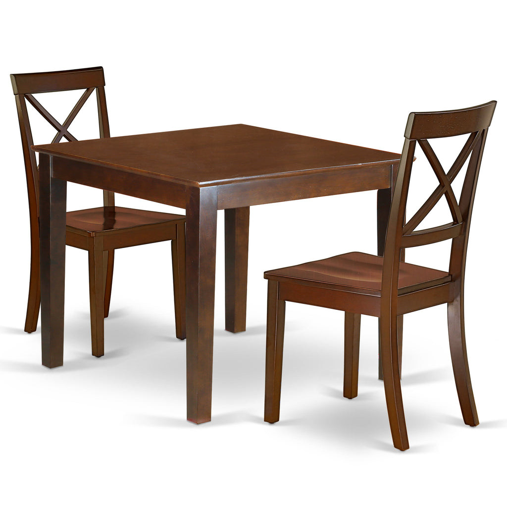 East West Furniture OXBO3-MAH-W 3 Piece Dining Room Table Set  Contains a Square Kitchen Table and 2 Dining Chairs, 36x36 Inch, Mahogany