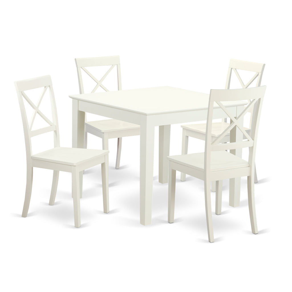 East West Furniture OXBO5-LWH-W 5 Piece Modern Dining Table Set Includes a Square Wooden Table and 4 Dining Chairs, 36x36 Inch, Linen White