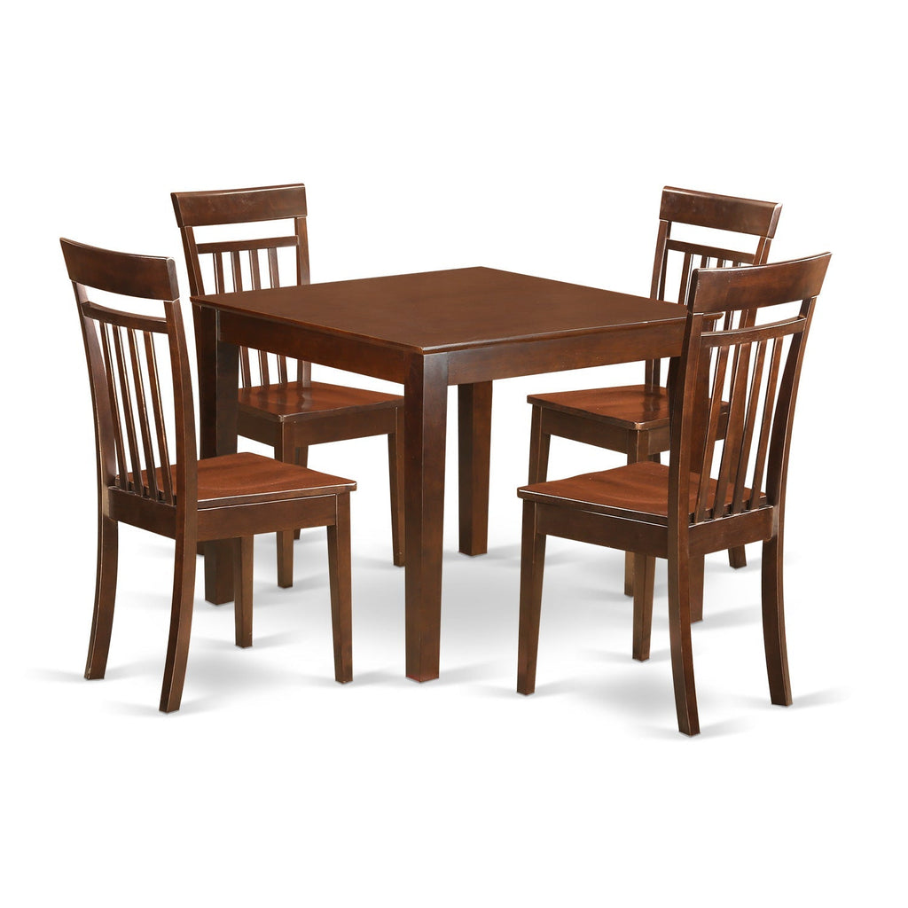 East West Furniture OXCA5-MAH-W 5 Piece Dining Room Furniture Set Includes a Square Dining Table and 4 Wood Seat Chairs, 36x36 Inch, Mahogany