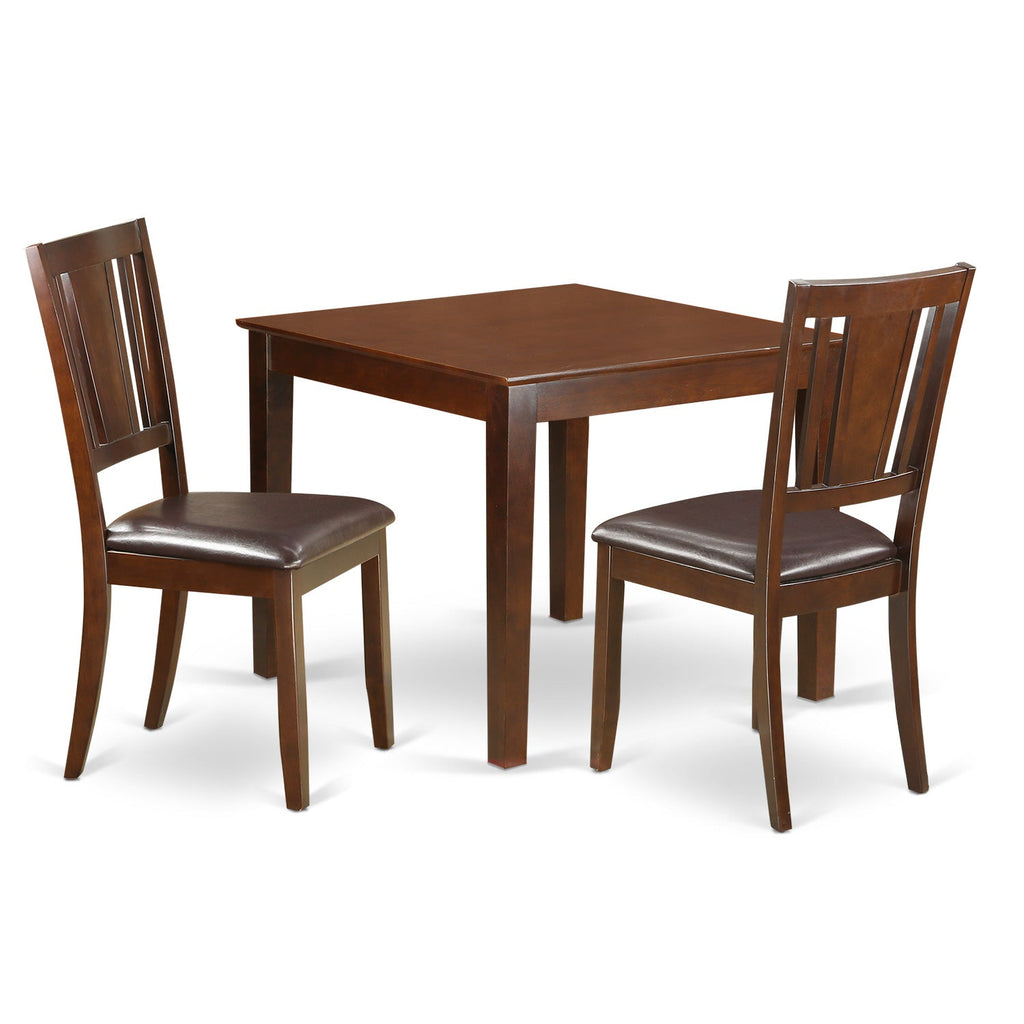 East West Furniture OXDU3-MAH-LC 3 Piece Dining Table Set for Small Spaces Contains a Square Dining Room Table and 2 Faux Leather Upholstered Chairs, 36x36 Inch, Mahogany