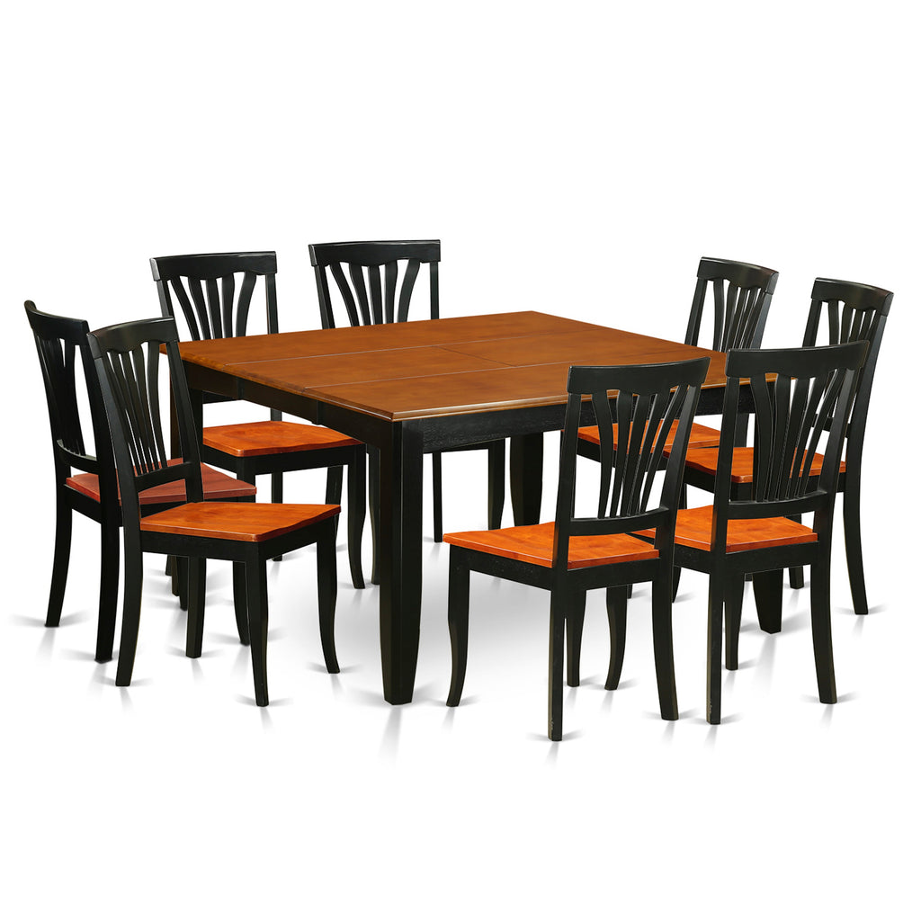 East West Furniture PFAV9-BCH-W 9 Piece Dining Set Includes a Square Dining Table with Butterfly Leaf and 8 Kitchen Chairs, 54x54 Inch, Black & Cherry