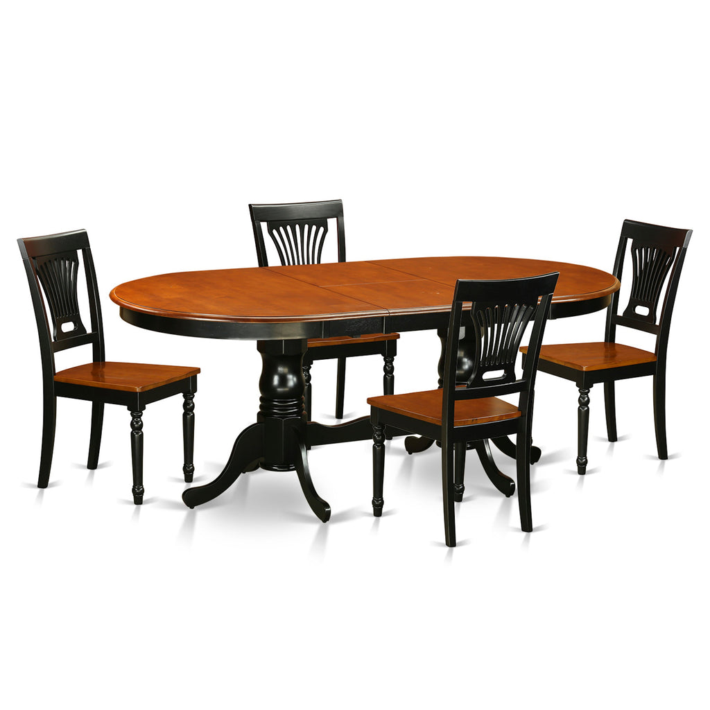 East West Furniture PLAI5-BLK-W 5 Piece Dinette Set for 4 Includes an Oval Dining Room Table with Butterfly Leaf and 4 Dining Chairs, 42x78 Inch, Black & Cherry