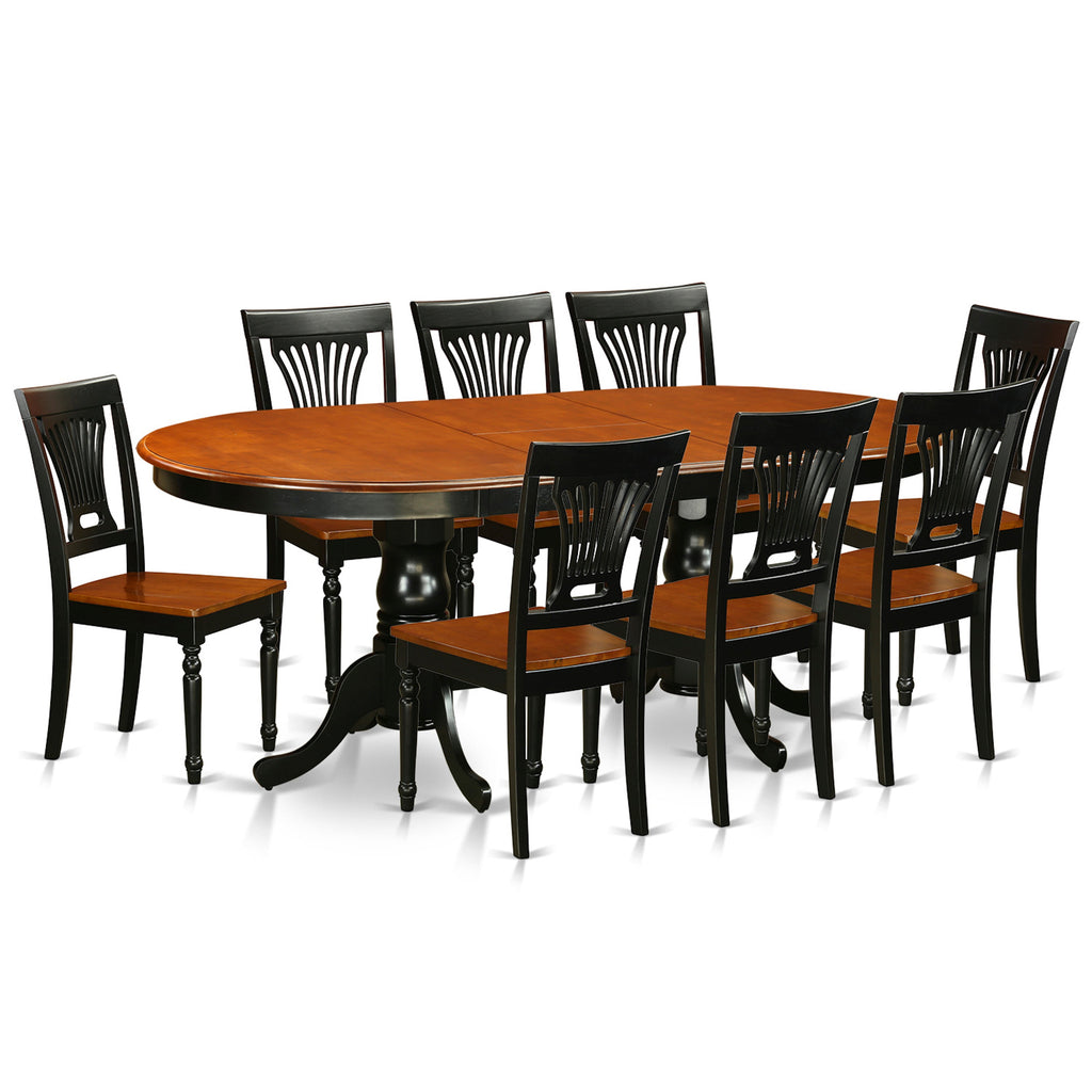 East West Furniture PLAI9-BLK-W 9 Piece Kitchen Table Set Includes an Oval Dining Table with Butterfly Leaf and 8 Dining Room Chairs, 42x78 Inch, Black & Cherry