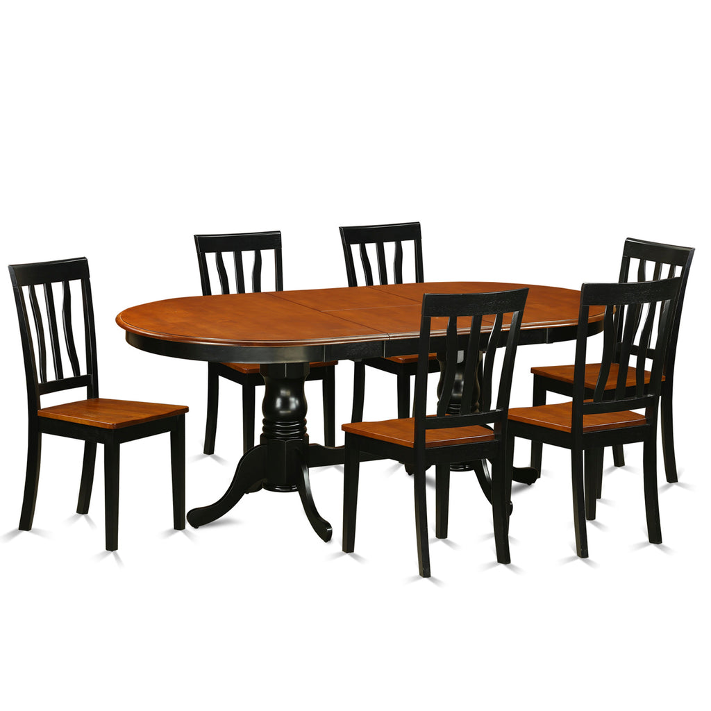 East West Furniture PLAN7-BCH-W 7 Piece Modern Dining Table Set Consist of an Oval Wooden Table with Butterfly Leaf and 6 Kitchen Dining Chairs, 42x78 Inch, Black & Cherry