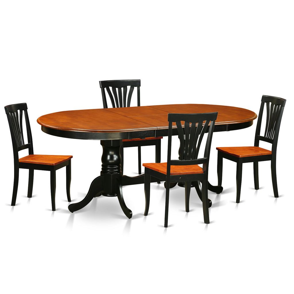 East West Furniture PLAV5-BCH-W 5 Piece Dining Room Furniture Set Includes an Oval Kitchen Table with Butterfly Leaf and 4 Dining Chairs, 42x78 Inch, Black & Cherry