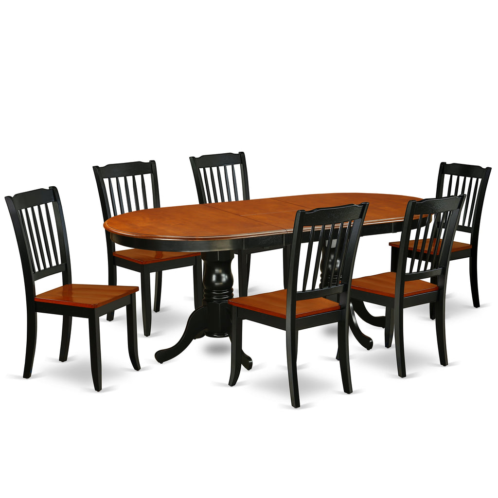 East West Furniture PLDA7-BCH-W 7 Piece Dining Set Consist of an Oval Dining Room Table with Butterfly Leaf and 6 Wood Seat Chairs, 42x78 Inch, Black & Cherry