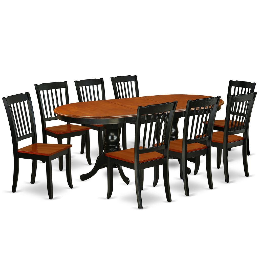 East West Furniture PLDA9-BCH-W 9 Piece Modern Dining Table Set Includes an Oval Wooden Table with Butterfly Leaf and 8 Kitchen Dining Chairs, 42x78 Inch, Black & Cherry