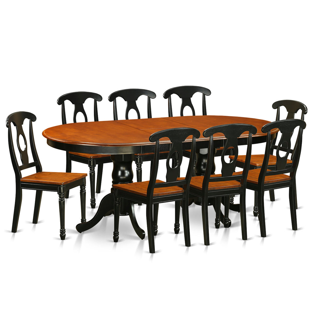 East West Furniture PLKE9-BCH-W 9 Piece Dining Table Set Includes an Oval Dining Room Table with Butterfly Leaf and 8 Wood Seat Chairs, 42x78 Inch, Black & Cherry