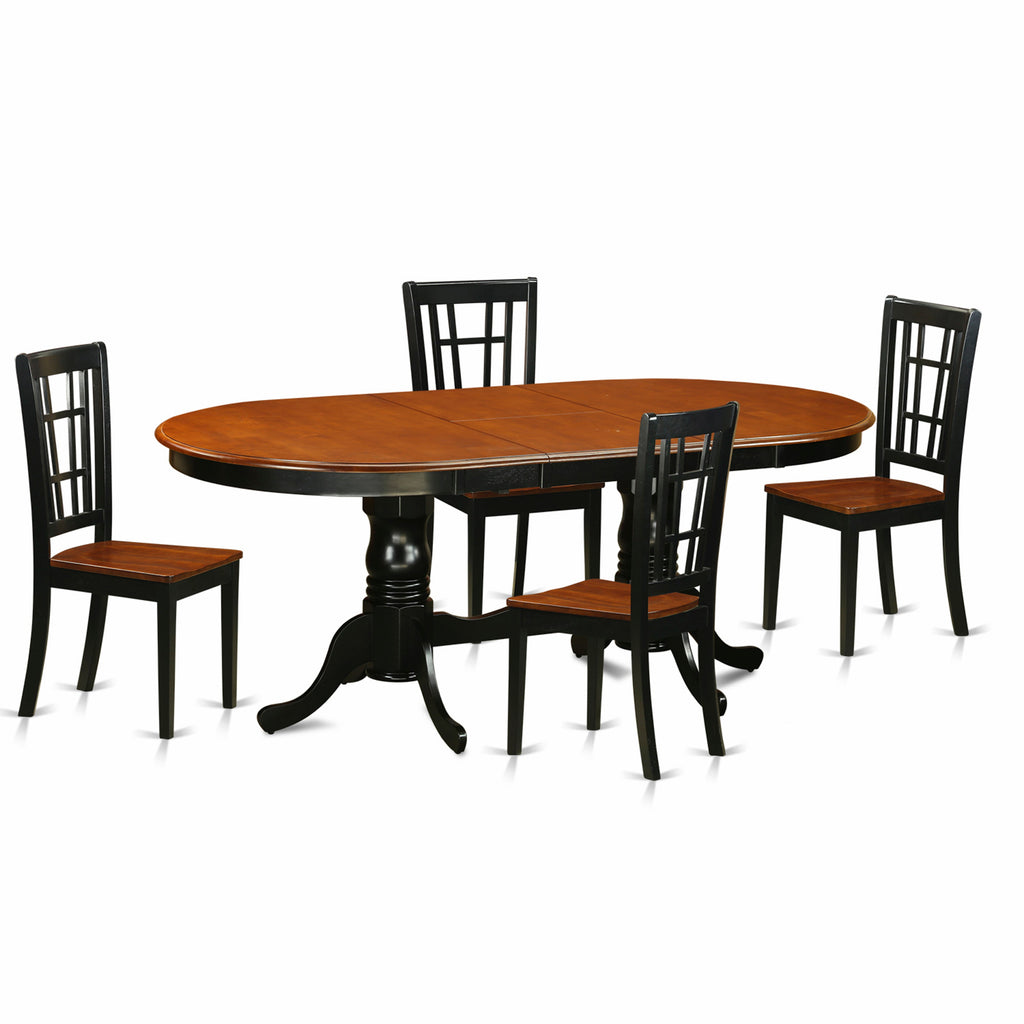 East West Furniture PLNI5-BCH-W 5 Piece Dining Room Furniture Set Includes an Oval Wooden Table with Butterfly Leaf and 4 Kitchen Dining Chairs, 42x78 Inch, Black & Cherry