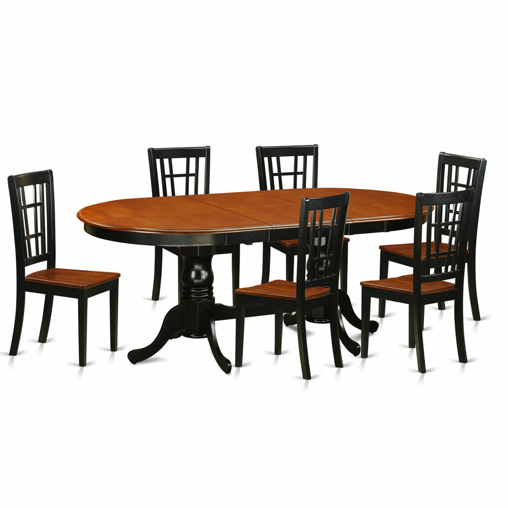 East West Furniture PLNI7-BCH-W 7 Piece Dining Set Consist of an Oval Dining Room Table with Butterfly Leaf and 6 Wood Seat Chairs, 42x78 Inch, Black & Cherry