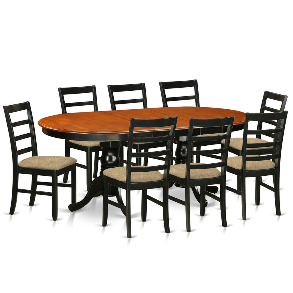 East West Furniture PLPF9-BCH-C 9 Piece Kitchen Table & Chairs Set Includes an Oval Dining Room Table with Butterfly Leaf and 8 Linen Fabric Upholstered Chairs, 42x78 Inch, Black & Cherry