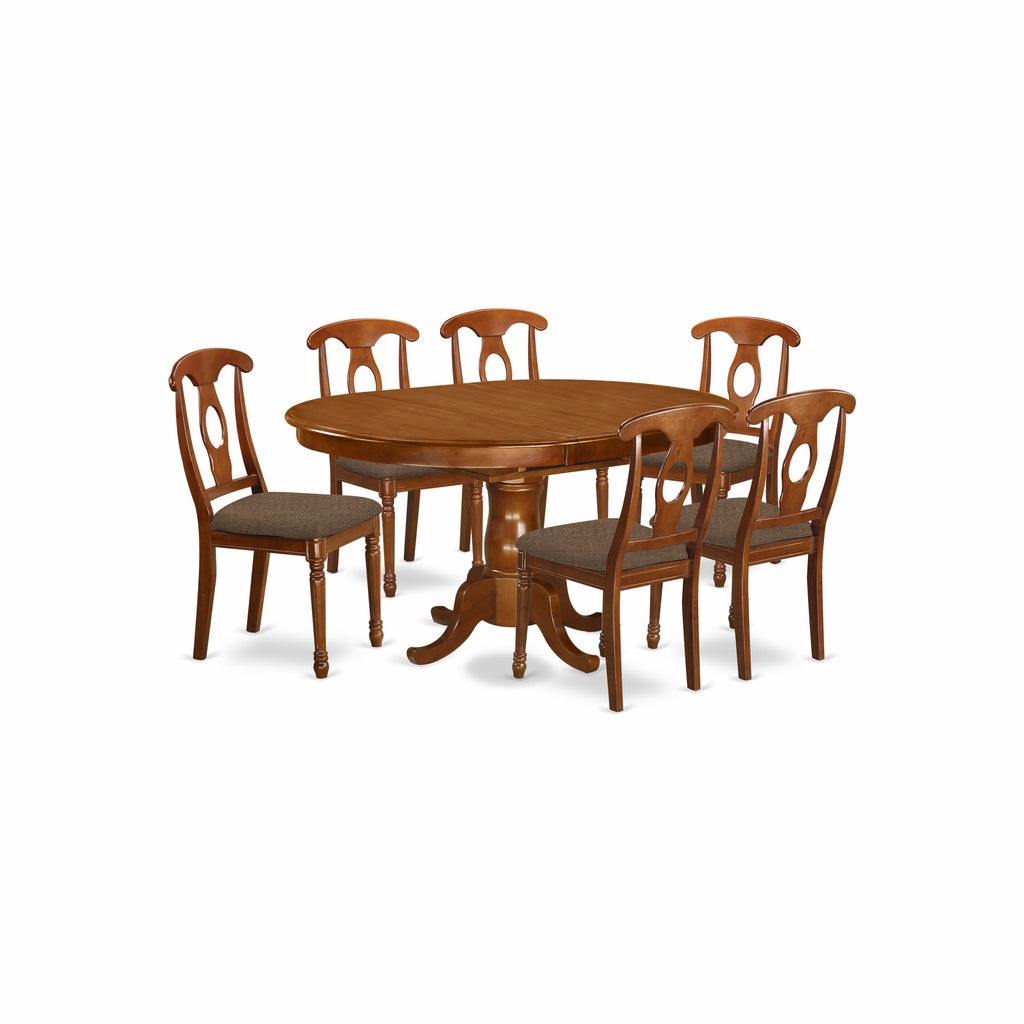 East West Furniture PONA7-SBR-C 7 Piece Modern Dining Table Set Consist of an Oval Wooden Table with Butterfly Leaf and 6 Linen Fabric Dining Room Chairs, 42x60 Inch, Saddle Brown