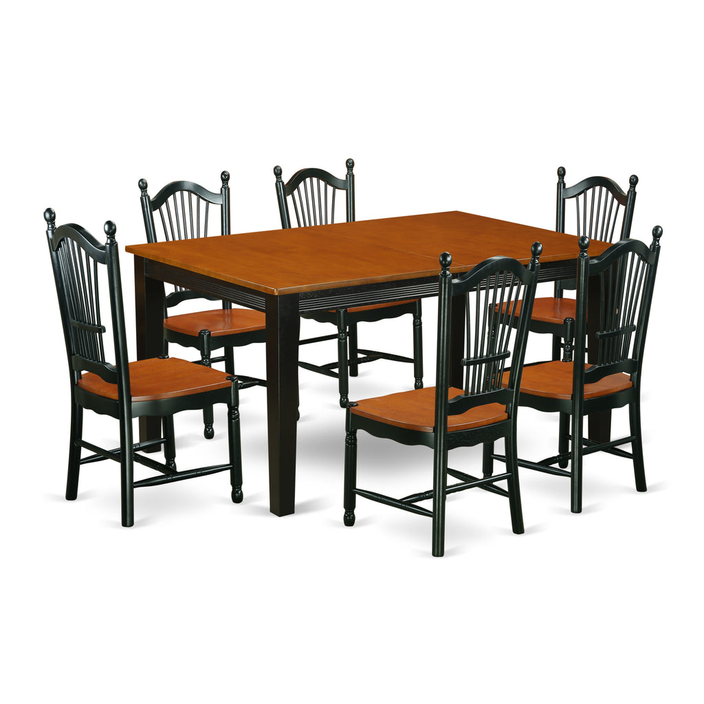 East West Furniture QUDO7-BCH-W 7 Piece Dining Room Table Set Consist of a Rectangle Kitchen Table with Butterfly Leaf and 6 Dining Chairs, 40x78 Inch, Black & Cherry