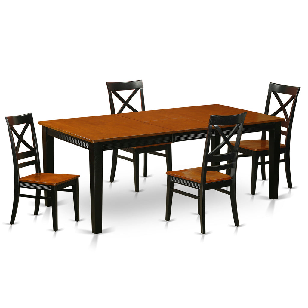 East West Furniture QUIN5-BLK-W 5 Piece Kitchen Table Set for 4 Includes a Rectangle Dining Table with Butterfly Leaf and 4 Dining Room Chairs, 40x78 Inch, Black & Cherry