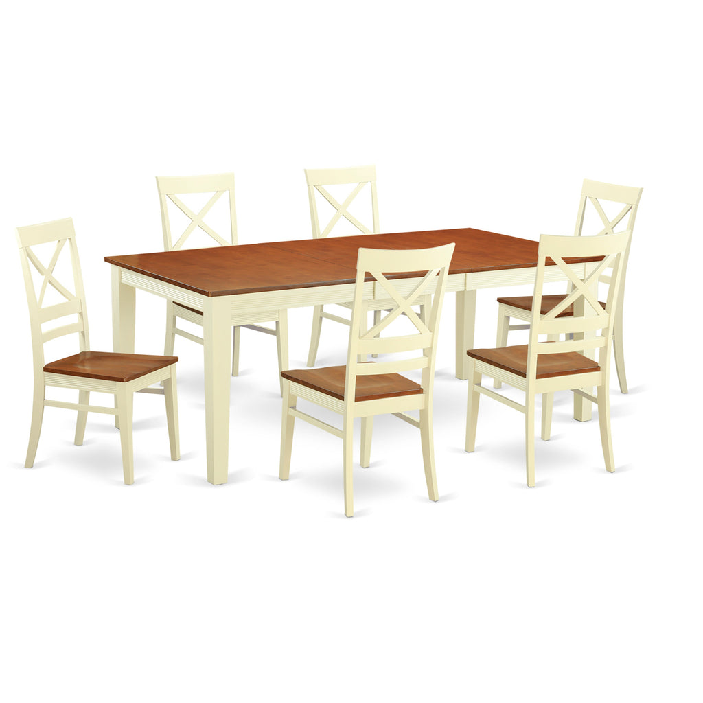 East West Furniture QUIN7-WHI-W 7 Piece Dining Set Consist of a Rectangle Dining Room Table with Butterfly Leaf and 6 Wood Seat Chairs, 40x78 Inch, Buttermilk & Cherry