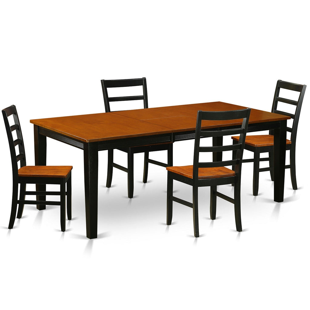 East West Furniture QUPF5-BCH-W 5 Piece Dining Table Set for 4 Includes a Rectangle Kitchen Table with Butterfly Leaf and 4 Kitchen Dining Chairs, 40x78 Inch, Black & Cherry