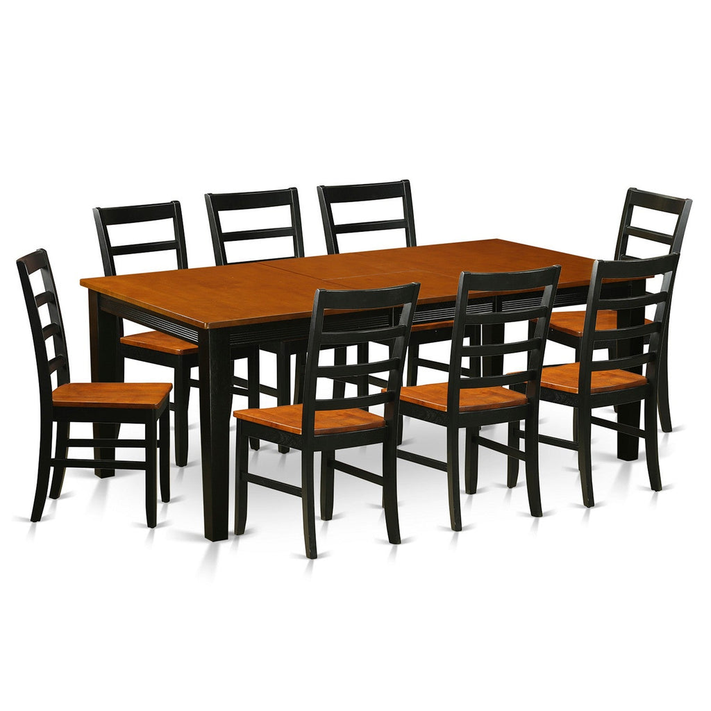 East West Furniture QUPF9-BCH-W 9 Piece Kitchen Table Set Includes a Rectangle Dining Table with Butterfly Leaf and 8 Dining Chairs, 40x78 Inch, Black & Cherry