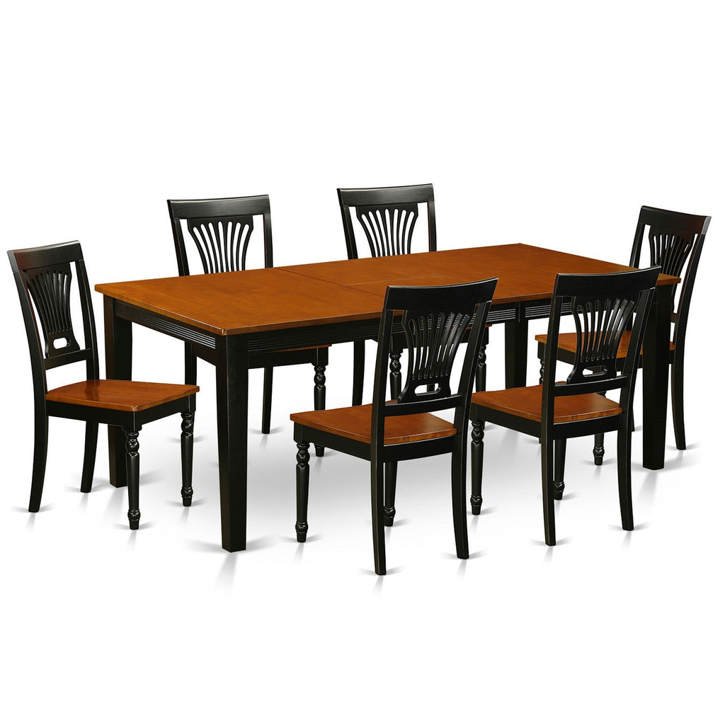 East West Furniture QUPL7-BCH-W 7 Piece Modern Dining Table Set Consist of a Rectangle Wooden Table with Butterfly Leaf and 6 Dining Room Chairs, 40x78 Inch, Black & Cherry