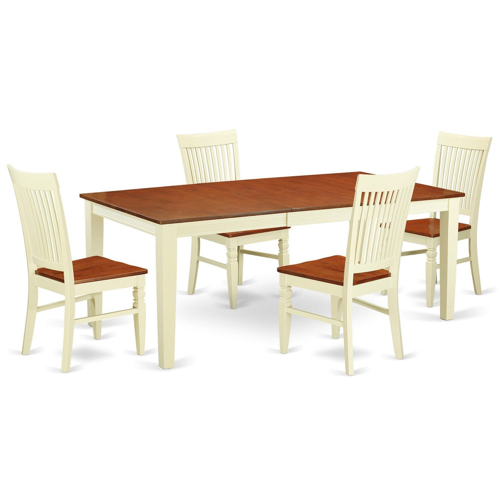 East West Furniture QUWE5-BMK-W 5 Piece Kitchen Table & Chairs Set Includes a Rectangle Dining Room Table with Butterfly Leaf and 4 Dining Chairs, 40x78 Inch, Buttermilk & Cherry