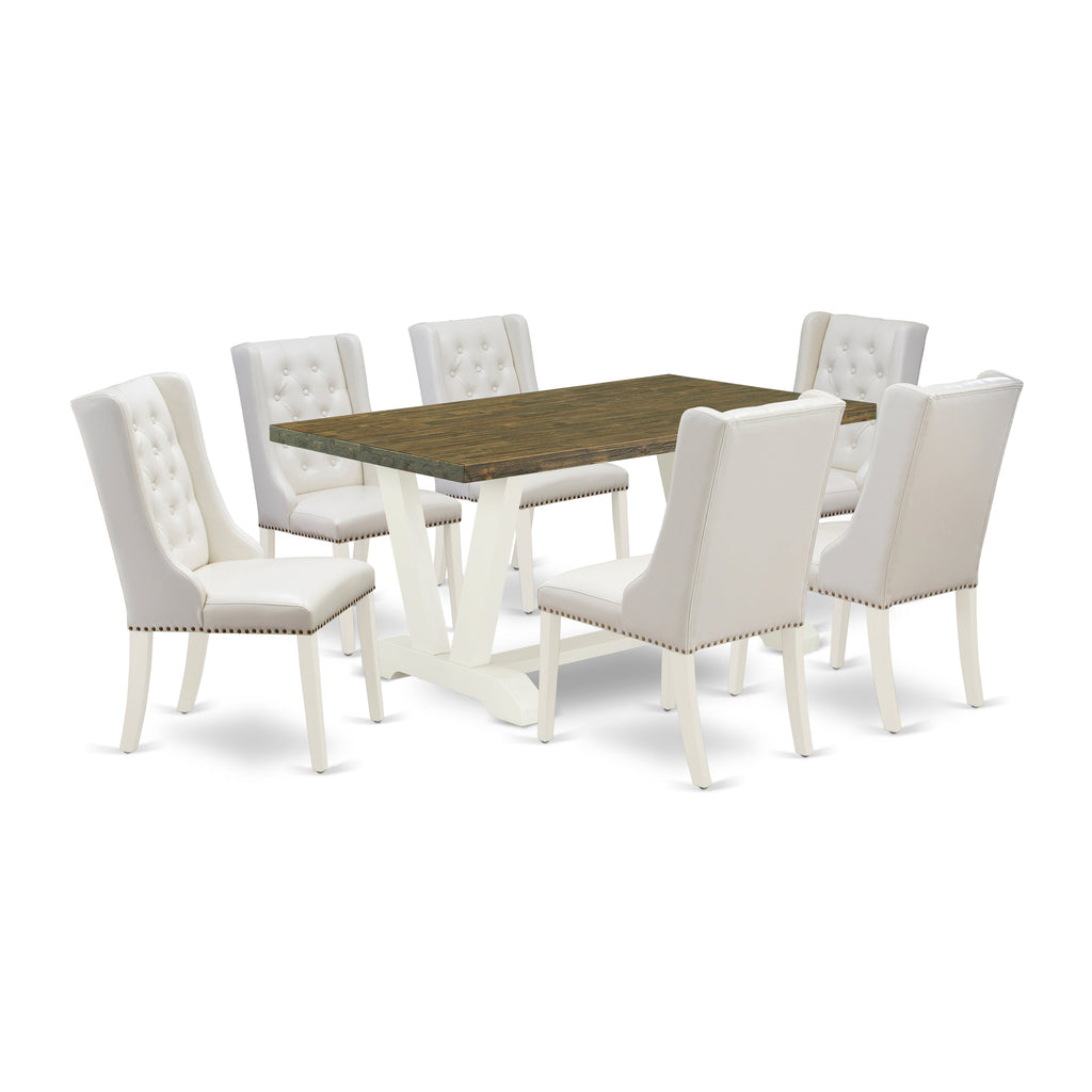 East West Furniture V076FO244-7 7 Piece Dining Set Consist of a Rectangle Dining Room Table with V-Legs and 6 Light grey Faux Leather Upholstered Chairs, 36x60 Inch, Multi-Color