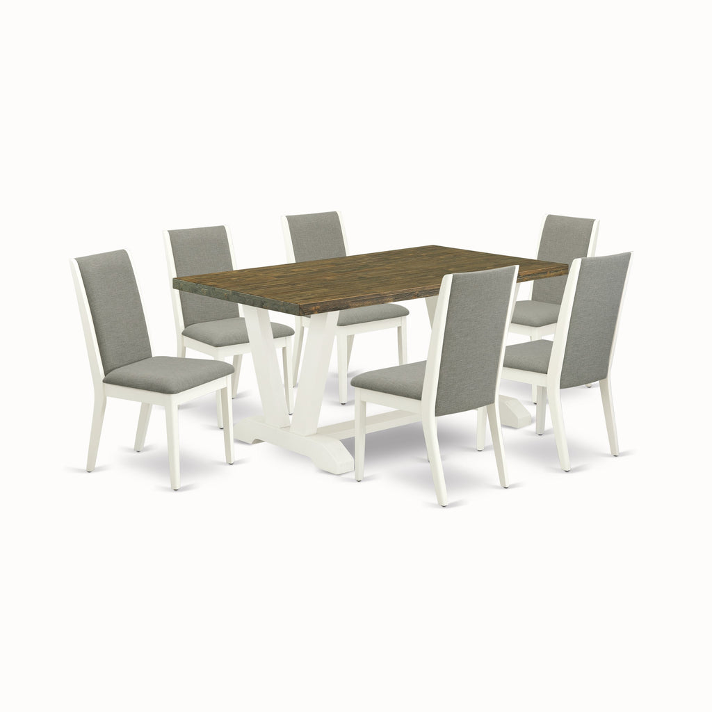 East West Furniture V076LA206-7 7 Piece Kitchen Table Set Consist of a Rectangle Dining Table with V-Legs and 6 Shitake Linen Fabric Parson Dining Room Chairs, 36x60 Inch, Multi-Color