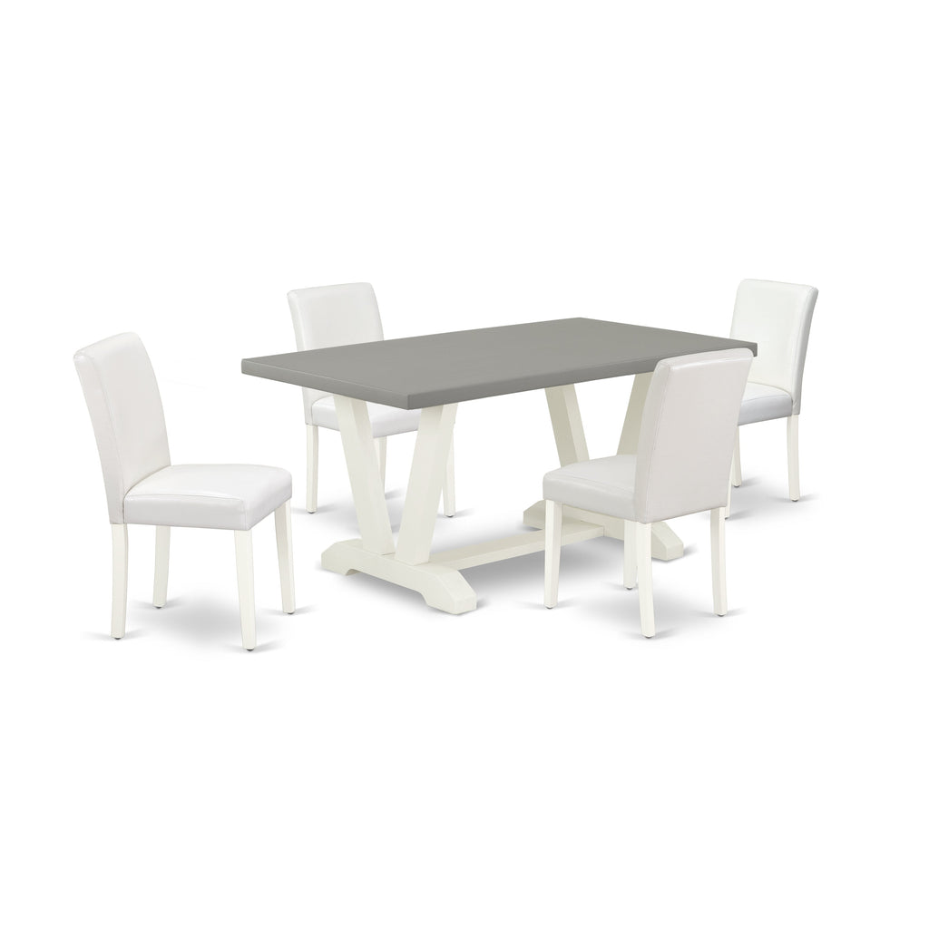 East West Furniture V096AB264-5 5 Piece Kitchen Table & Chairs Set Includes a Rectangle Dining Room Table with V-Legs and 4 White Faux Leather Parsons Dining Chairs, 36x60 Inch, Multi-Color