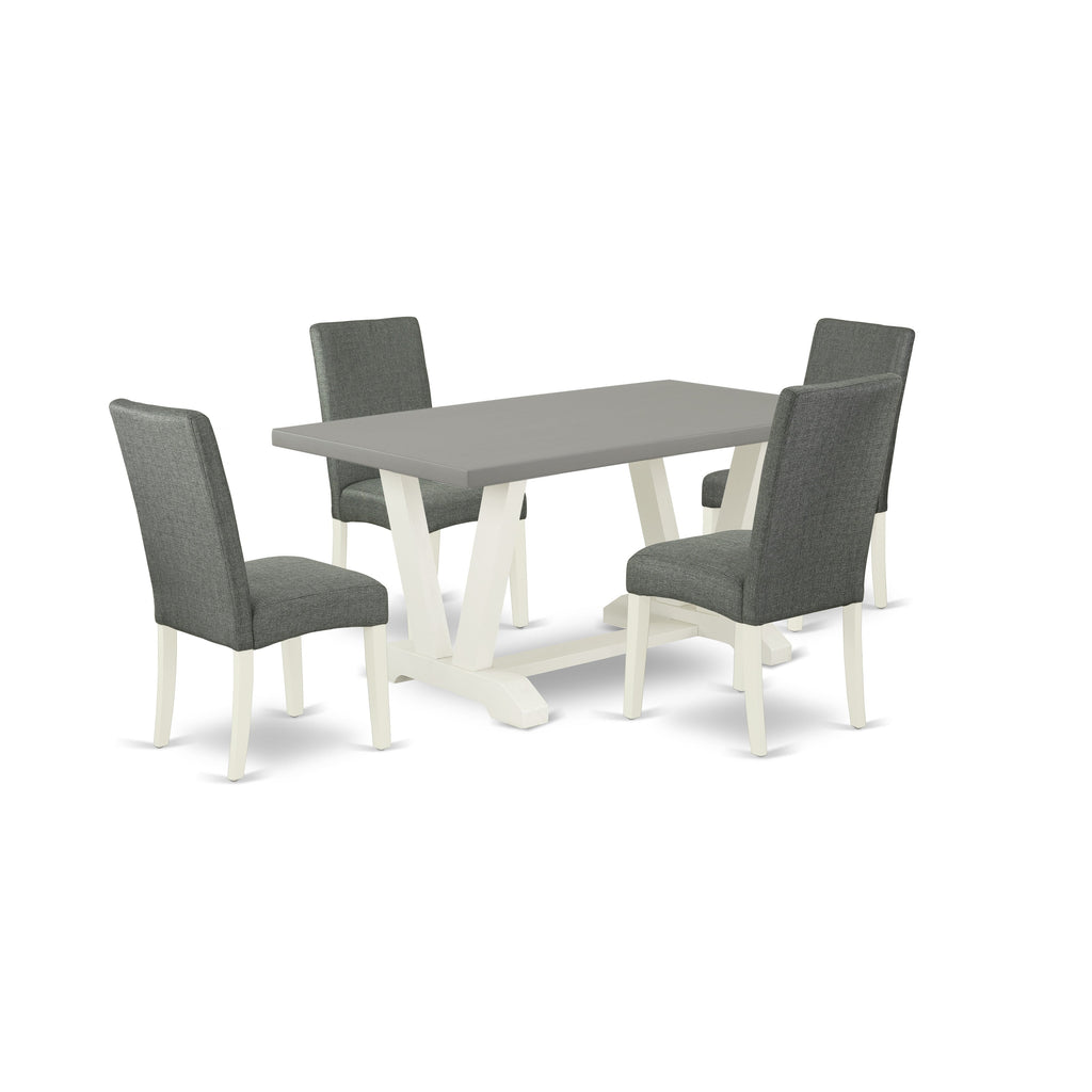 East West Furniture V096DR207-5 5 Piece Modern Dining Table Set Includes a Rectangle Wooden Table with V-Legs and 4 Gray Linen Fabric Parsons Dining Chairs, 36x60 Inch, Multi-Color