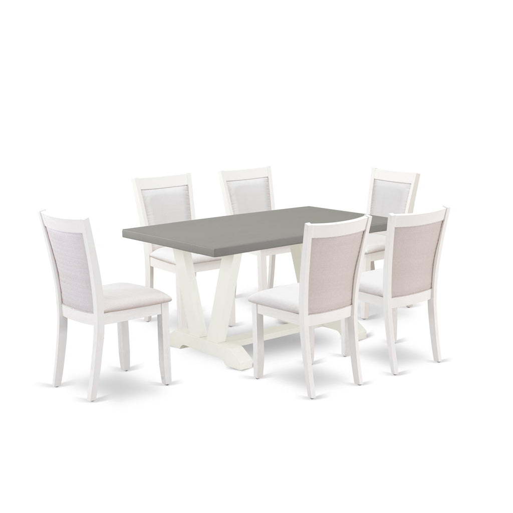 East West Furniture V096MZ001-7 7 Piece Dining Table Set Consist of a Rectangle Kitchen Table with V-Legs and 6 Cream Linen Fabric Parson Dining Room Chairs, 36x60 Inch, Multi-Color