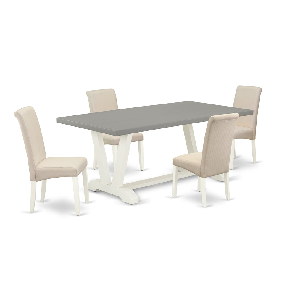 East West Furniture V097BA201-5 5 Piece Dining Room Furniture Set Includes a Rectangle Dining Table with V-Legs and 4 Cream Linen Fabric Upholstered Chairs, 40x72 Inch, Multi-Color