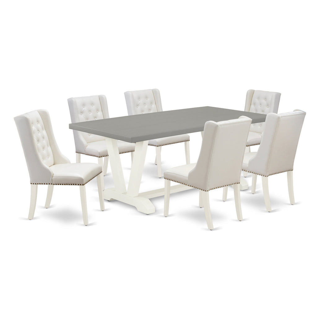 East West Furniture V097FO244-7 7 Piece Dining Table Set Consist of a Rectangle Dining Room Table with V-Legs and 6 Light grey Faux Leather Upholstered Chairs, 40x72 Inch, Multi-Color