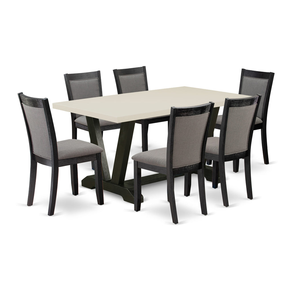 East West Furniture V626MZ650-7 7 Piece Dinette Set Consist of a Rectangle Dining Room Table with V-Legs and 6 Dark Gotham Grey Linen Fabric Parsons Dining Chairs, 36x60 Inch, Multi-Color