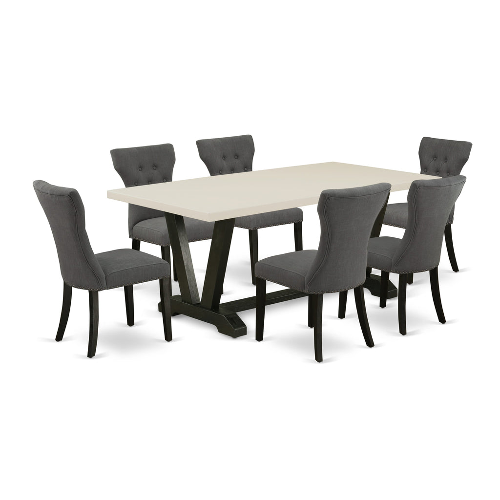 East West Furniture V627GA650-7 7 Piece Kitchen Table Set Consist of a Rectangle Dining Table with V-Legs and 6 Dark Gotham Linen Fabric Parson Dining Chairs, 40x72 Inch, Multi-Color