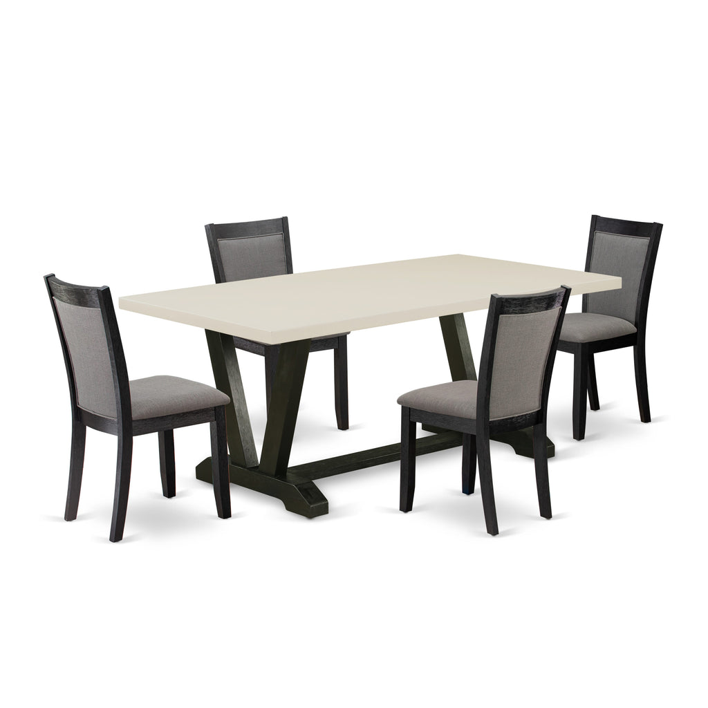 East West Furniture V627MZ650-5 5 Piece Dining Room Table Set Includes a Rectangle Kitchen Table with V-Legs and 4 Dark Gotham Grey Linen Fabric Parsons Chairs, 40x72 Inch, Multi-Color