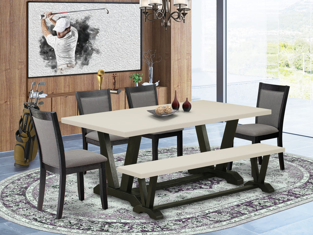 East West Furniture V627MZ650-6 6 Piece Modern Dining Table Set Contains a Rectangle Wooden Table and 4 Dark Gotham Grey Linen Fabric Parson Chairs with a Bench, 40x72 Inch, Multi-Color