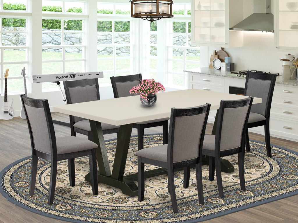 East West Furniture V627MZ650-7 7 Piece Dining Table Set Consist of a Rectangle Kitchen Table with V-Legs and 6 Dark Gotham Grey Linen Fabric Parson Chairs, 40x72 Inch, Multi-Color