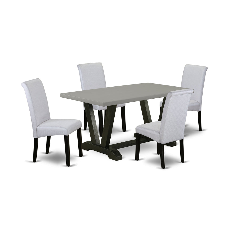 East West Furniture V696BA105-5 5 Piece Dinette Set for 4 Includes a Rectangle Dining Room Table with V-Legs and 4 Grey Linen Fabric Parsons Dining Chairs, 36x60 Inch, Multi-Color