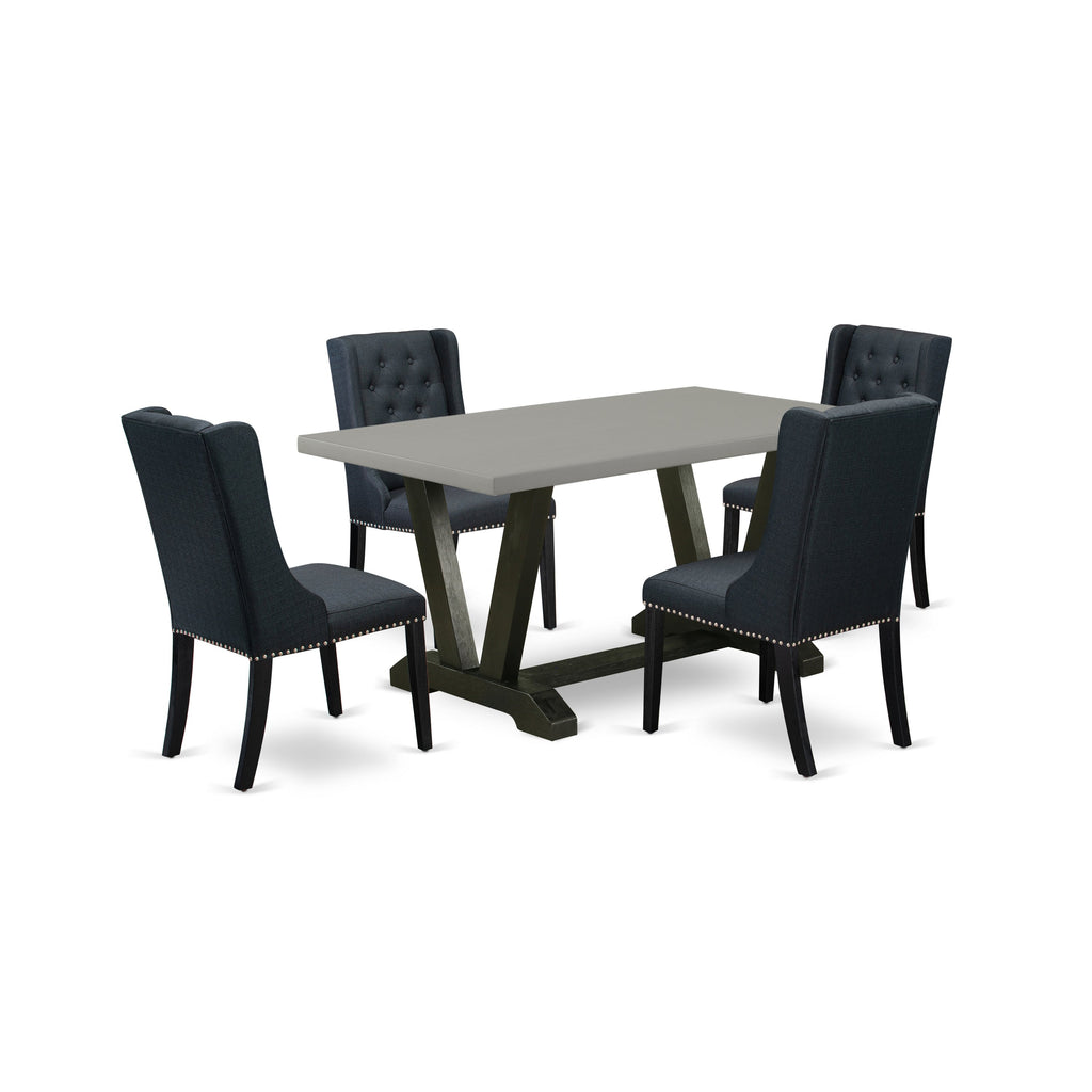 East West Furniture V696FO624-5 5 Piece Kitchen Table & Chairs Set Includes a Rectangle Dining Room Table with V-Legs and 4 Black Linen Fabric Upholstered Chairs, 36x60 Inch, Multi-Color