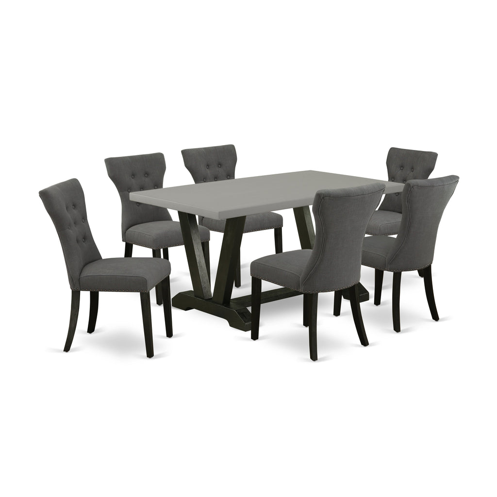 East West Furniture V696GA650-7 7 Piece Dining Table Set Consist of a Rectangle Dining Room Table with V-Legs and 6 Dark Gotham Linen Fabric Parsons Chairs, 36x60 Inch, Multi-Color