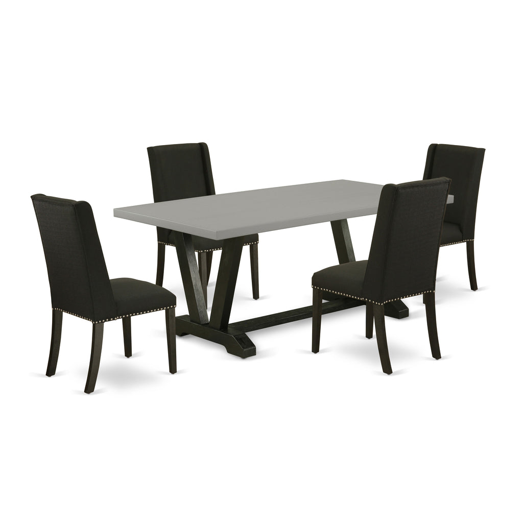 East West Furniture V697FL624-5 5 Piece Dining Table Set for 4 Includes a Rectangle Kitchen Table with V-Legs and 4 Black Linen Fabric Parson Dining Chairs, 40x72 Inch, Multi-Color