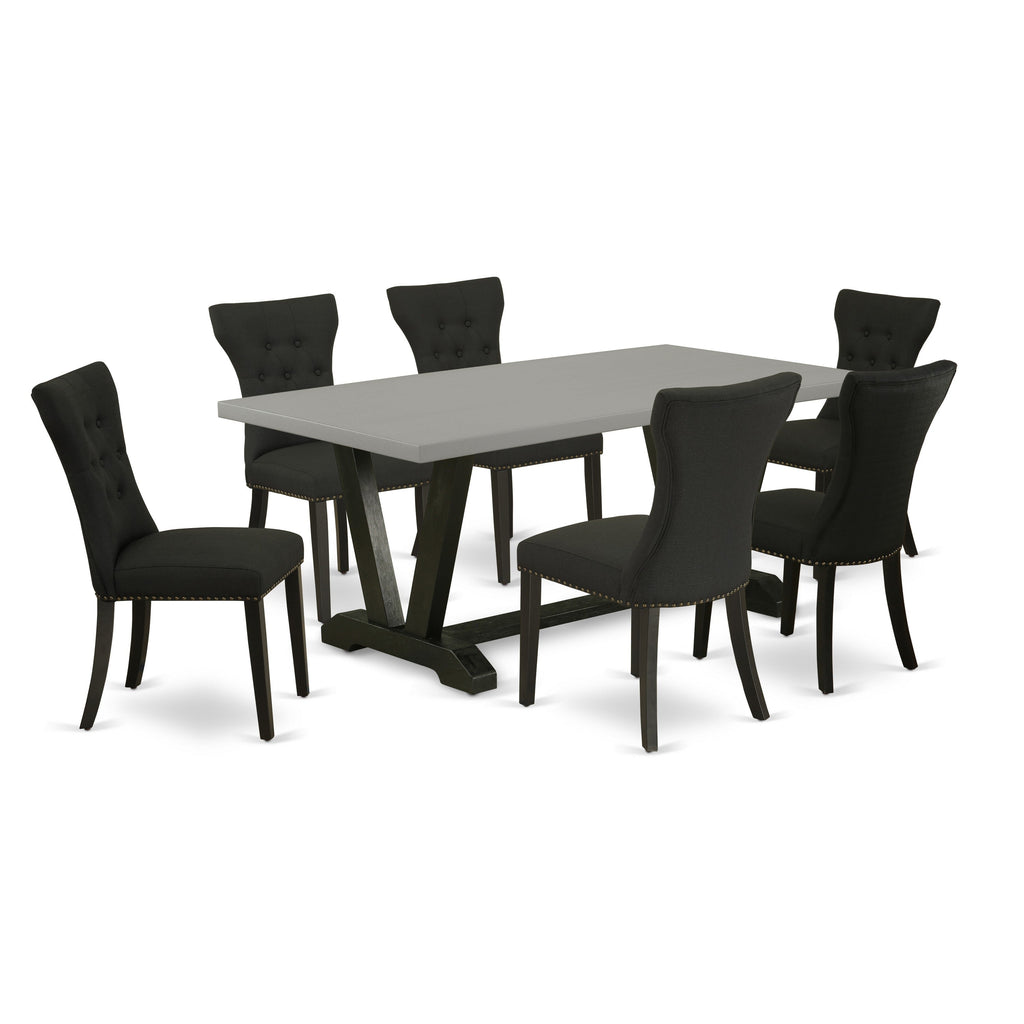 East West Furniture V697GA124-7 7 Piece Dining Table Set Consist of a Rectangle Dining Room Table with V-Legs and 6 Black Linen Fabric Parsons Chairs, 40x72 Inch, Multi-Color