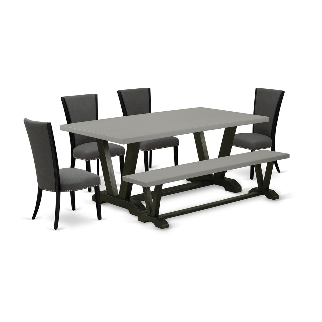 East West Furniture V697VE650-6 6 Piece Dining Table Set Contains a Rectangle Dining Room Table and 4 Dark Gotham Linen Fabric Parson Chairs with a Bench, 40x72 Inch, Multi-Color