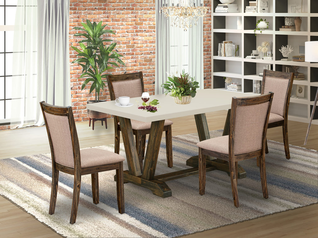 East West Furniture V726MZ716-5 5 Piece Dinette Set for 4 Includes a Rectangle Dining Table with V-Legs and 4 Dark Khaki Linen Fabric Parson Dining Room Chairs, 36x60 Inch, Multi-Color