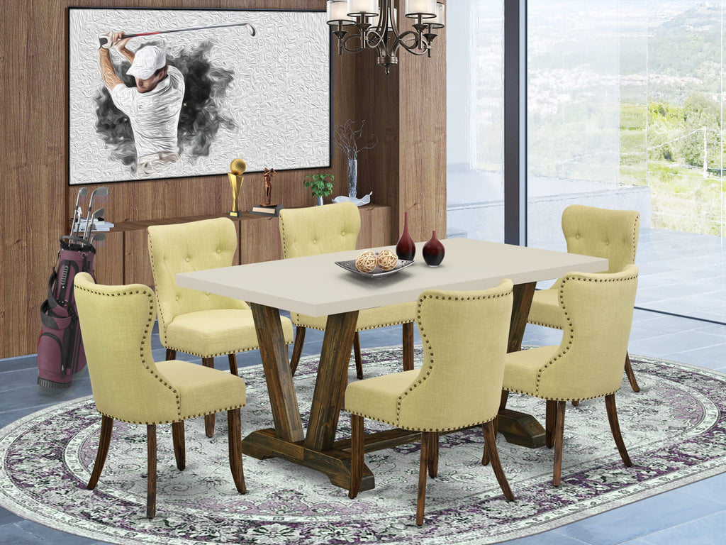 East West Furniture V726SI737-7 7 Piece Kitchen Table Set Consist of a Rectangle Dining Table with V-Legs and 6 Limelight Linen Fabric Parsons Dining Chairs, 36x60 Inch, Multi-Color