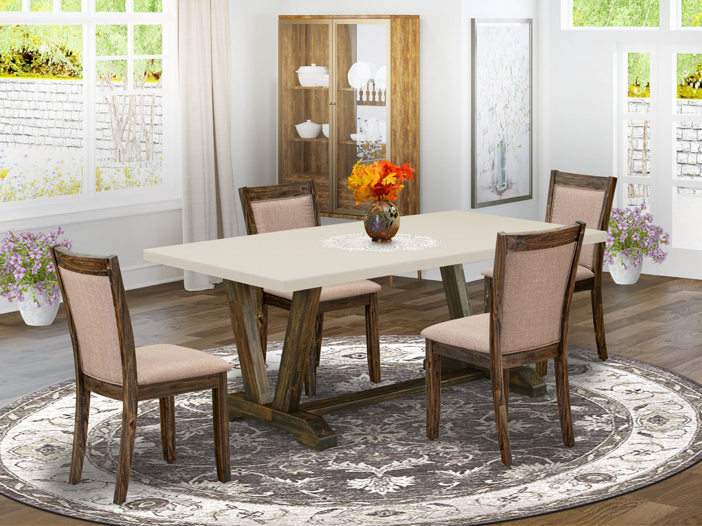 East West Furniture V727MZ716-5 5 Piece Dining Table Set for 4 Includes a Rectangle Kitchen Table with V-Legs and 4 Dark Khaki Linen Fabric Parson Dining Chairs, 40x72 Inch, Multi-Color