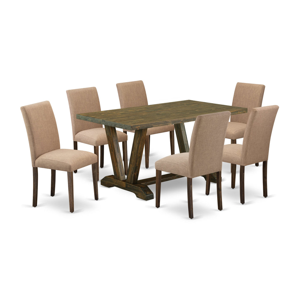 East West Furniture V776AB747-7 7 Piece Dinette Set Consist of a Rectangle Dining Room Table with V-Legs and 6 Light Sable Linen Fabric Upholstered Chairs, 36x60 Inch, Multi-Color