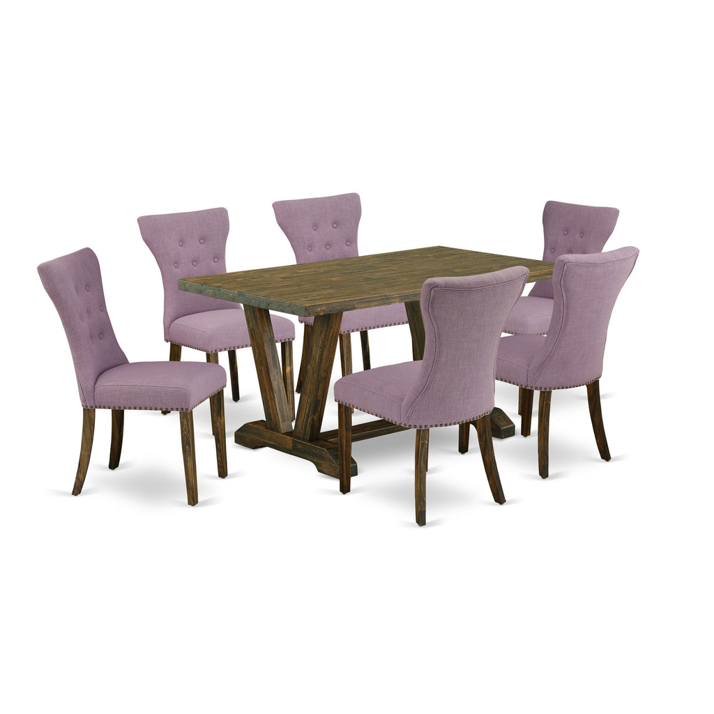 East West Furniture V776GA740-7 7 Piece Dining Room Furniture Set Consist of a Rectangle Dining Table with V-Legs and 6 Dahlia Linen Fabric Upholstered Chairs, 36x60 Inch, Multi-Color